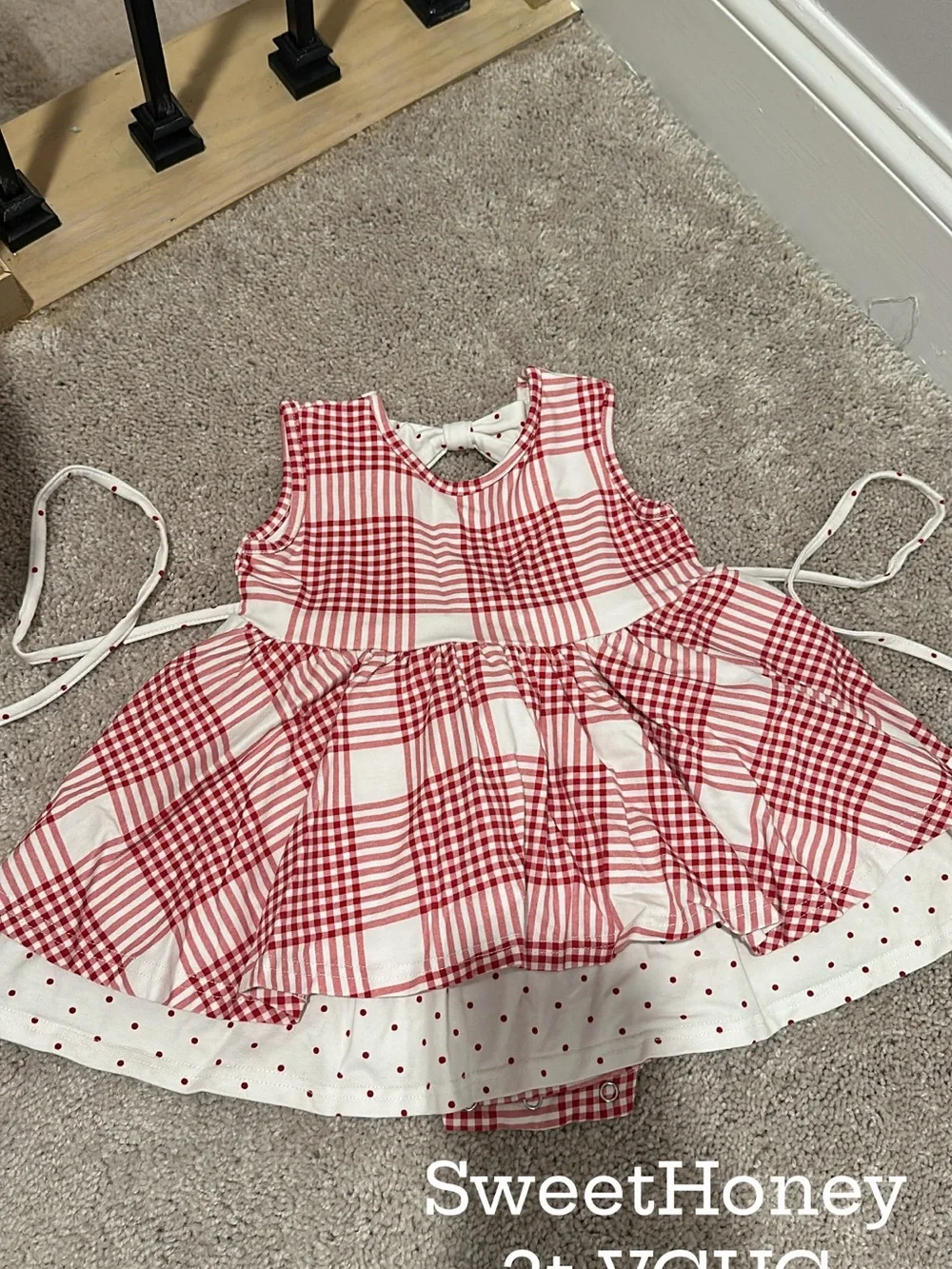 SweetHoney Red and White Plaid Girls' Casual Sundress
